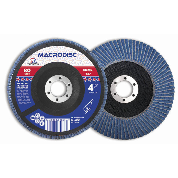 Continental Abrasives Continental Flap Disc 4-1/2 x 7/8" T27 Zirconia 80 Grit F-4550807